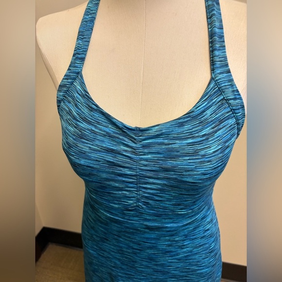 Teal activewear sportsbra knee length stretchy halter dress women's size Medium - Picture 3 of 11